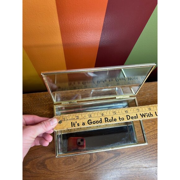 Vintage brass and glass mirrored jewellery box catch all mini - Picture 6 of 6